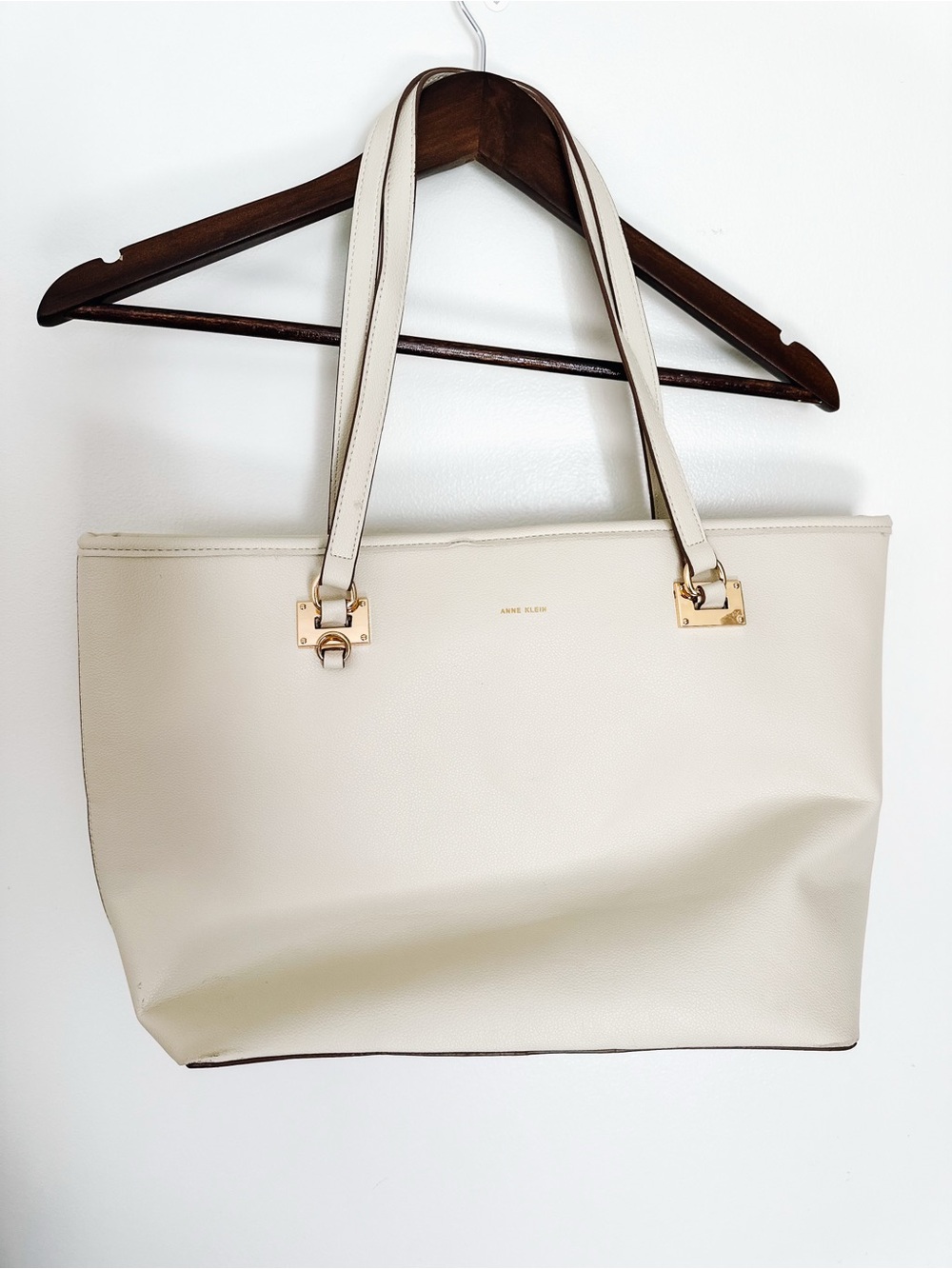 Anne Klein Ivory Leather Tote with Gold Hardware